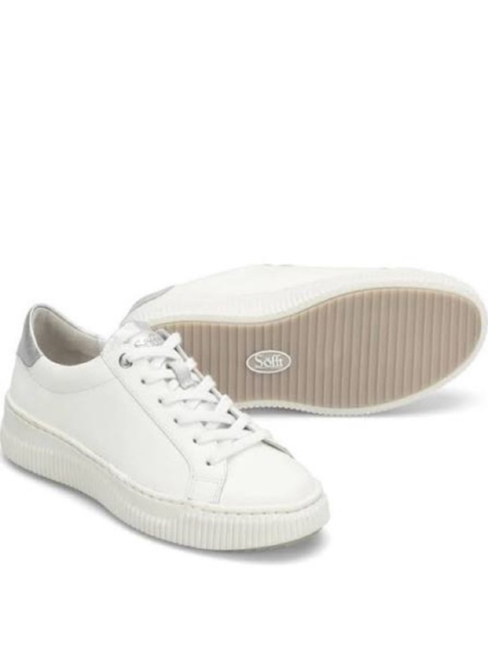 Sofft Fianna White Silver Leather Sneakers Women’s Size 8.5 Versatile Comfort